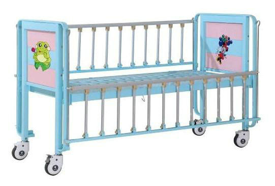 Tempat tidur pasien anak, tempat tidur pediatrik berenamel baja sisi rel