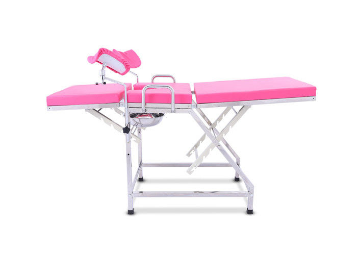 Meja Pemeriksaan Medis Gynecological Stainless Steel, Kursi Pemeriksaan Pink Portable