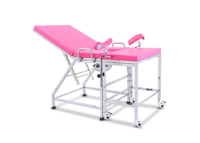 Meja Pemeriksaan Medis Gynecological Stainless Steel, Kursi Pemeriksaan Pink Portable