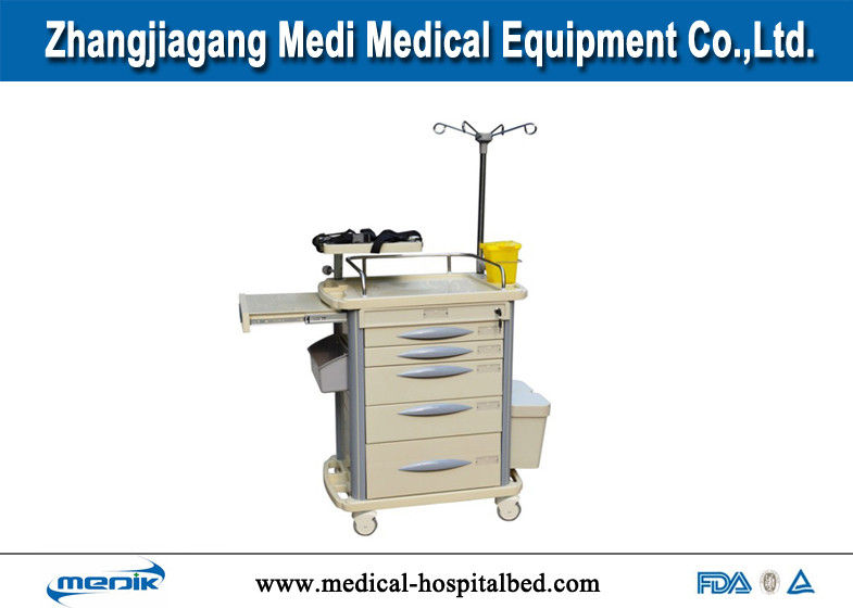 CE ISO Certified Medical Crash Cart Hospital Resuscitation Trolley Dengan Lima Laci
